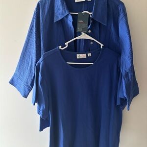 Denim&Co Blue Button Down Shirt Set